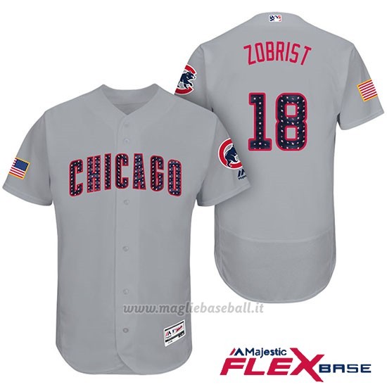 Maglia Baseball Uomo Chicago Cubs 2017 Estrellas y Rayas Cubs 18 Ben Zobrist Grigio Flex Base